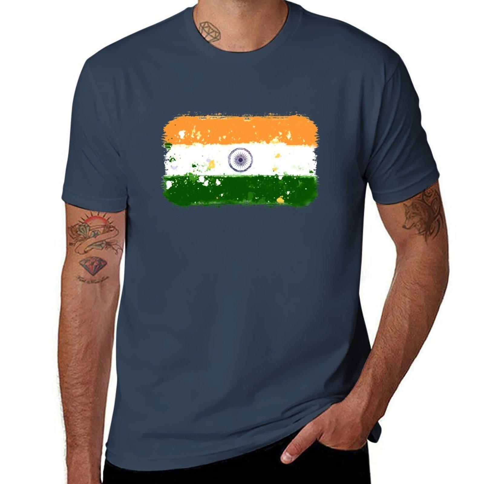India Grunge Flag Tshirt Plus Size Basic Cotton Tshirt S
