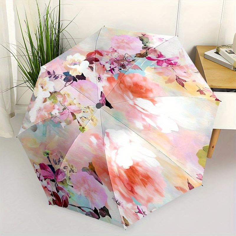 

Floral Pattern Automatic folding umbrella simple eight rib design, bright color pattern, durable iron frame, ideal for travel and outdoor,