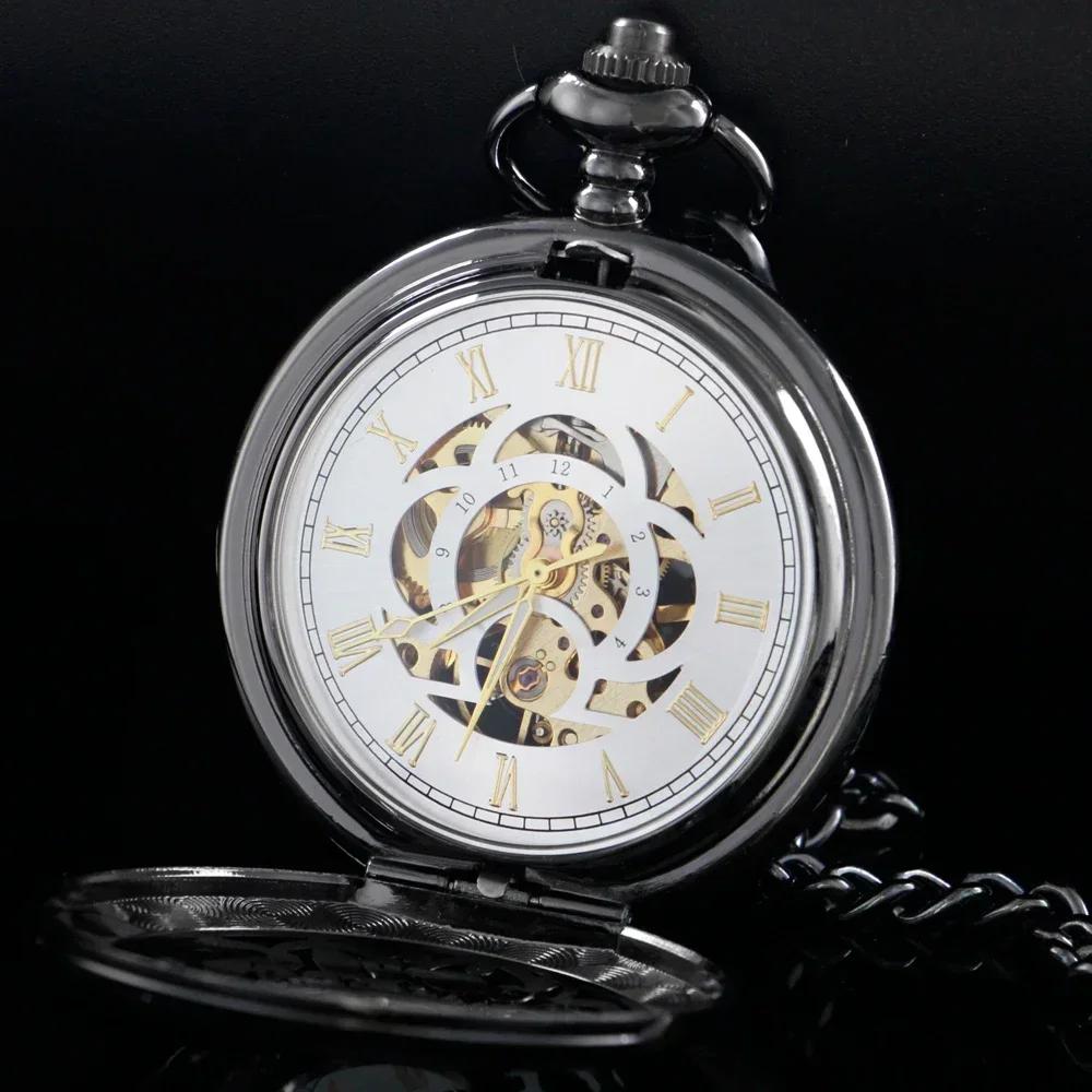 Vintage Mechanical Pocket Watch Men's Women's Hollow Out Floral Gear Motifs Pendant Clock Roman Numerals Pocket Watches Relógio