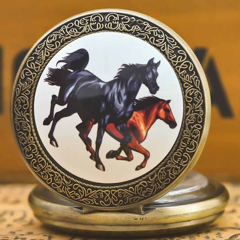 Classic Western Riding Cowboy Horse Quartz Pocket Watch Retro Men's Women's Necklace Pendant Gift