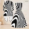 Women Plus Size Two Piece Set Long Sleeve Open Cardigan Sleeveless Round Neck Tie Waist Geometric Printed Black White Dress