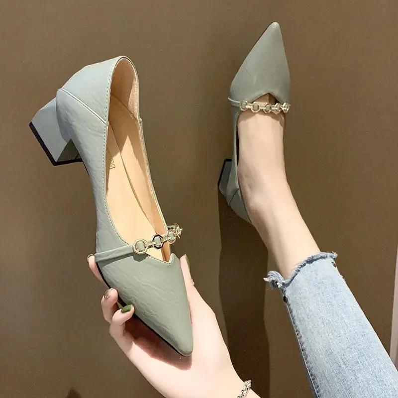 Women's Summer Footwear Blue Shoes For Woman 2025 Yellow With Medium Heels Pointed Toe On Sale Offer Wholesale Stylish A E