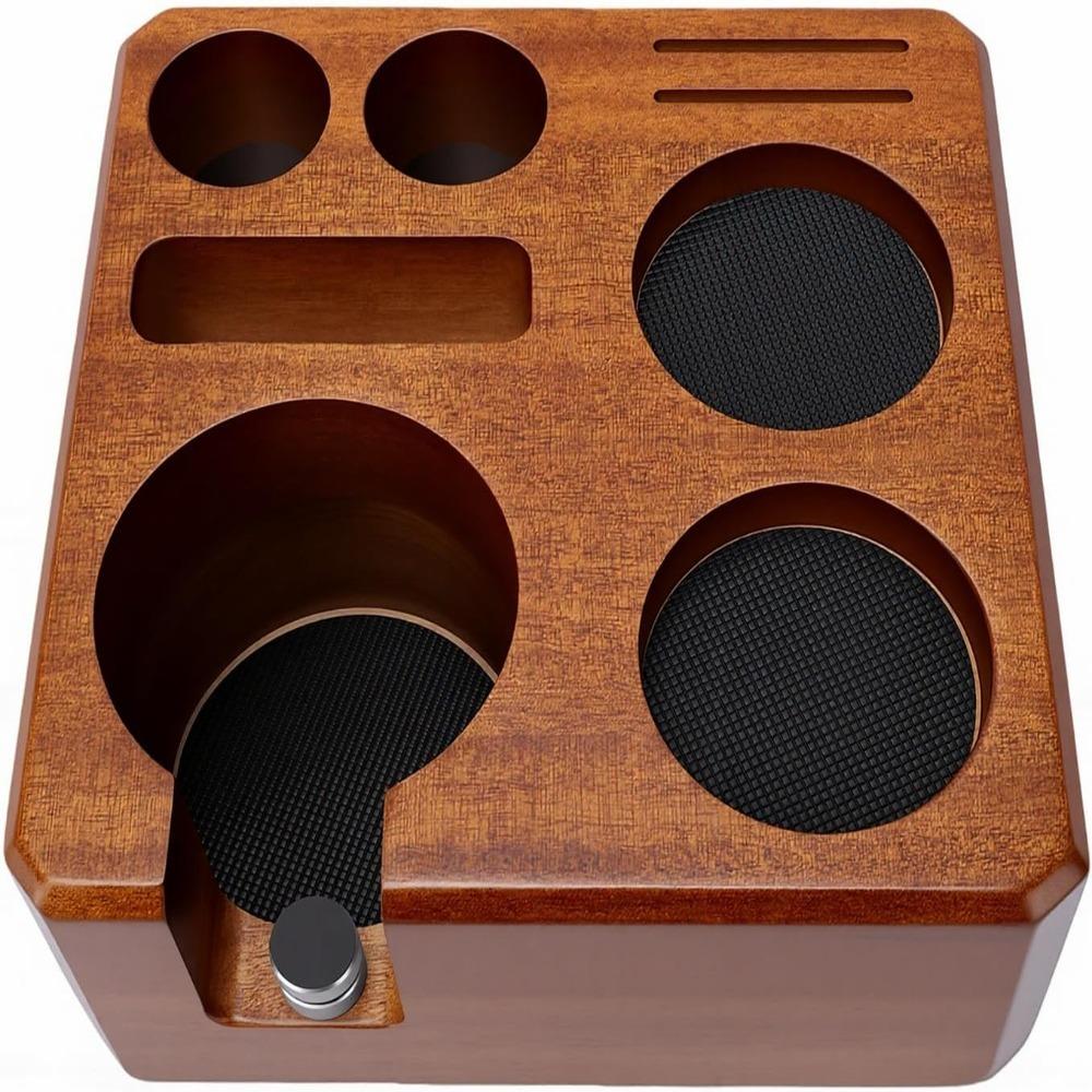Adjustable Espresso Tamping Station Walnut Wood Tamper Holder Stand Coffee Station