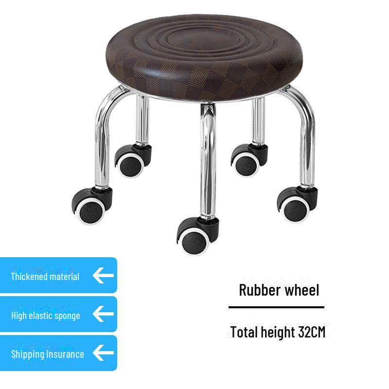 Silent Mobile Beauty Stool with Universal Wheels - Multifunctional, Low-Profile, Round Design for Home or Studio Use.