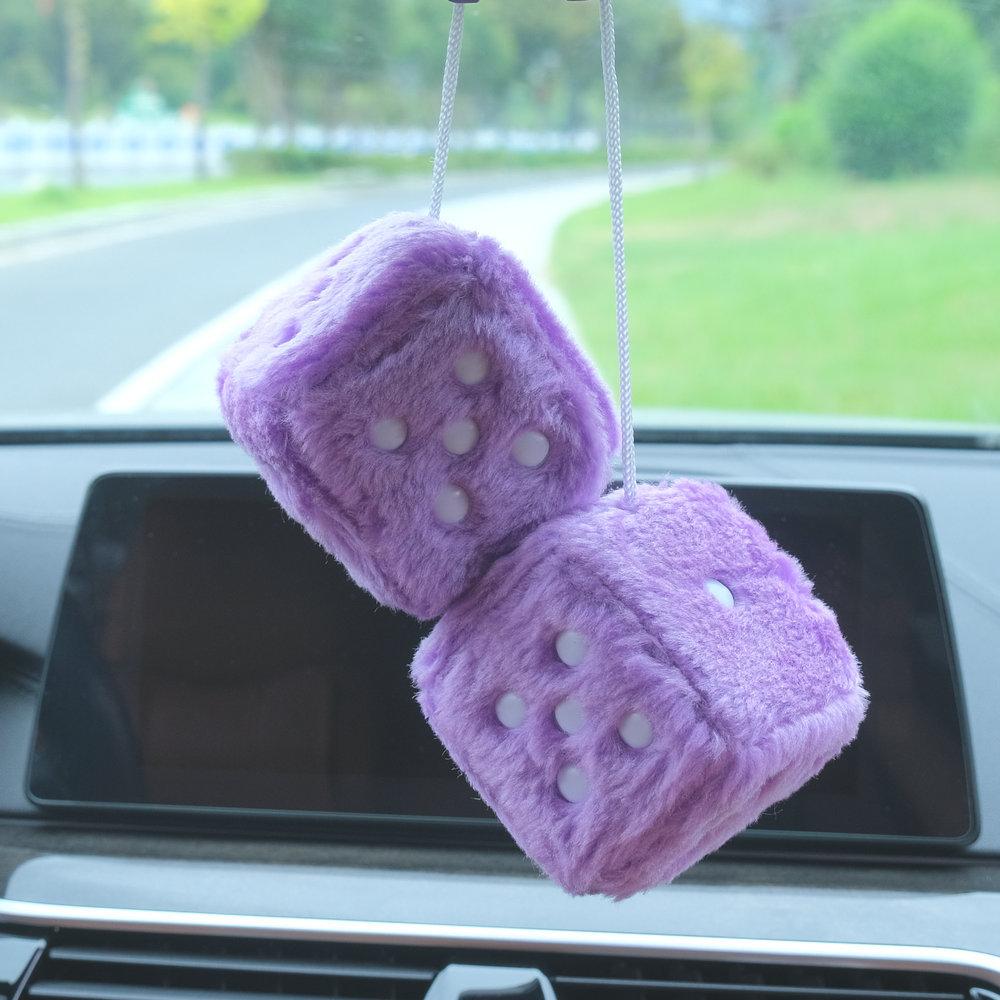 1PC Car Fuzzy Plush Dice with Dots Retro Square Plush Hanging Mirror Fuzzy Dices Kid Toys for Car Interior Ornament Decoration