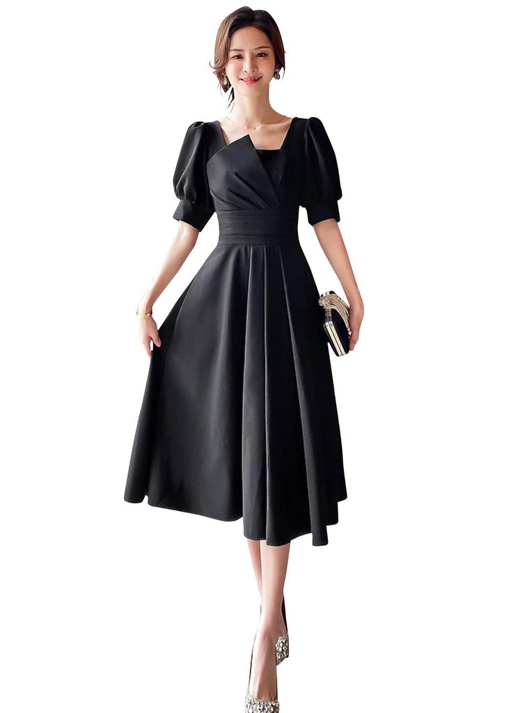Wedding Party One Puff For Women In Their Look [EightSTAR Dress] Dress, Dress, Black, Piece, A-Line, Midi, Elegant, Adult, Sleeve, Formal, Stylish,