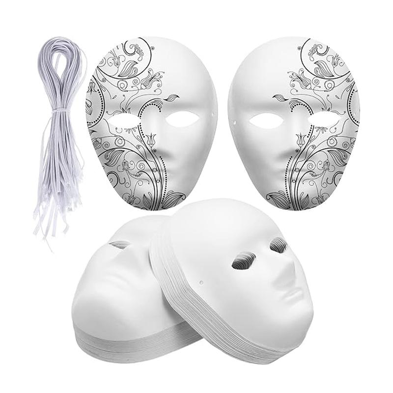 5 Pcs Diy Full Face Craft Masks Blank White Paintable Paper Mache Mask For Masquerade Cosplay Halloween Mardi Gras Party Prop