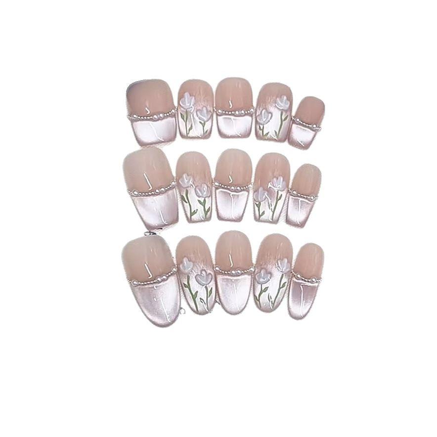 Hand-woven Armor Pink Tulip Cat Eye Hand-painted Flashing Pure Lustful Temperament Whitening Nail Patch