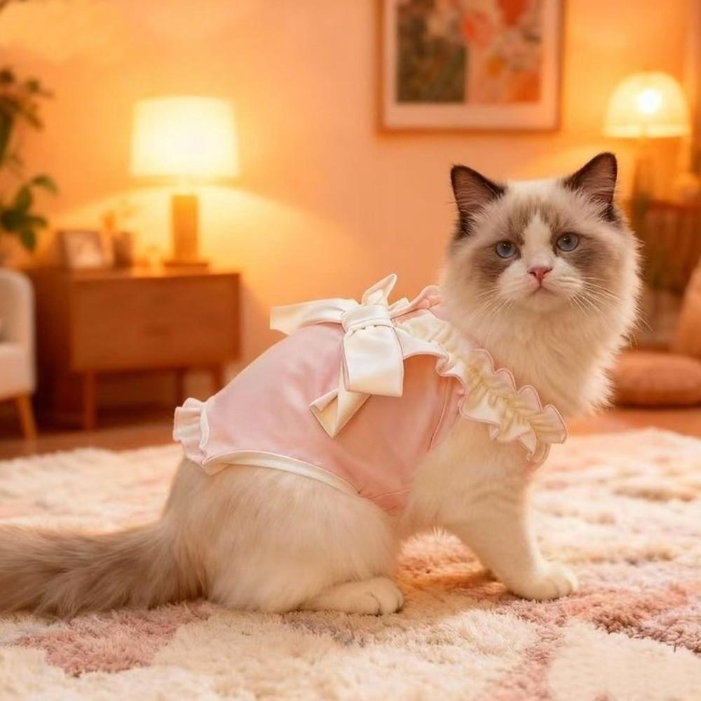 Adjustable Cat Sterilization Suit Lace Bow Soft Pet Belly Cover Comfortable Anti Licking Cat Weaning Clothing Neutering Recovery
