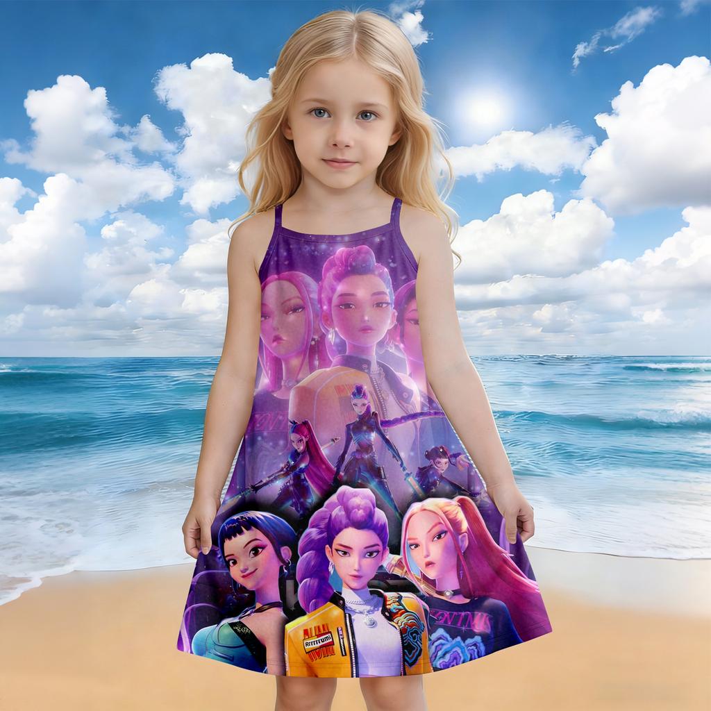 Sommerkleid für Kinder mit Rundhalsausschnitt und Cartoon-Print