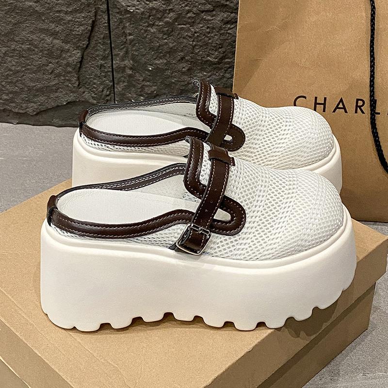 Fashion New 2025 Mesh Slippers Slip On 9CM Platform Wedge Sandals Women Summer Breathable High Heels Chunky Sneakers Woman
