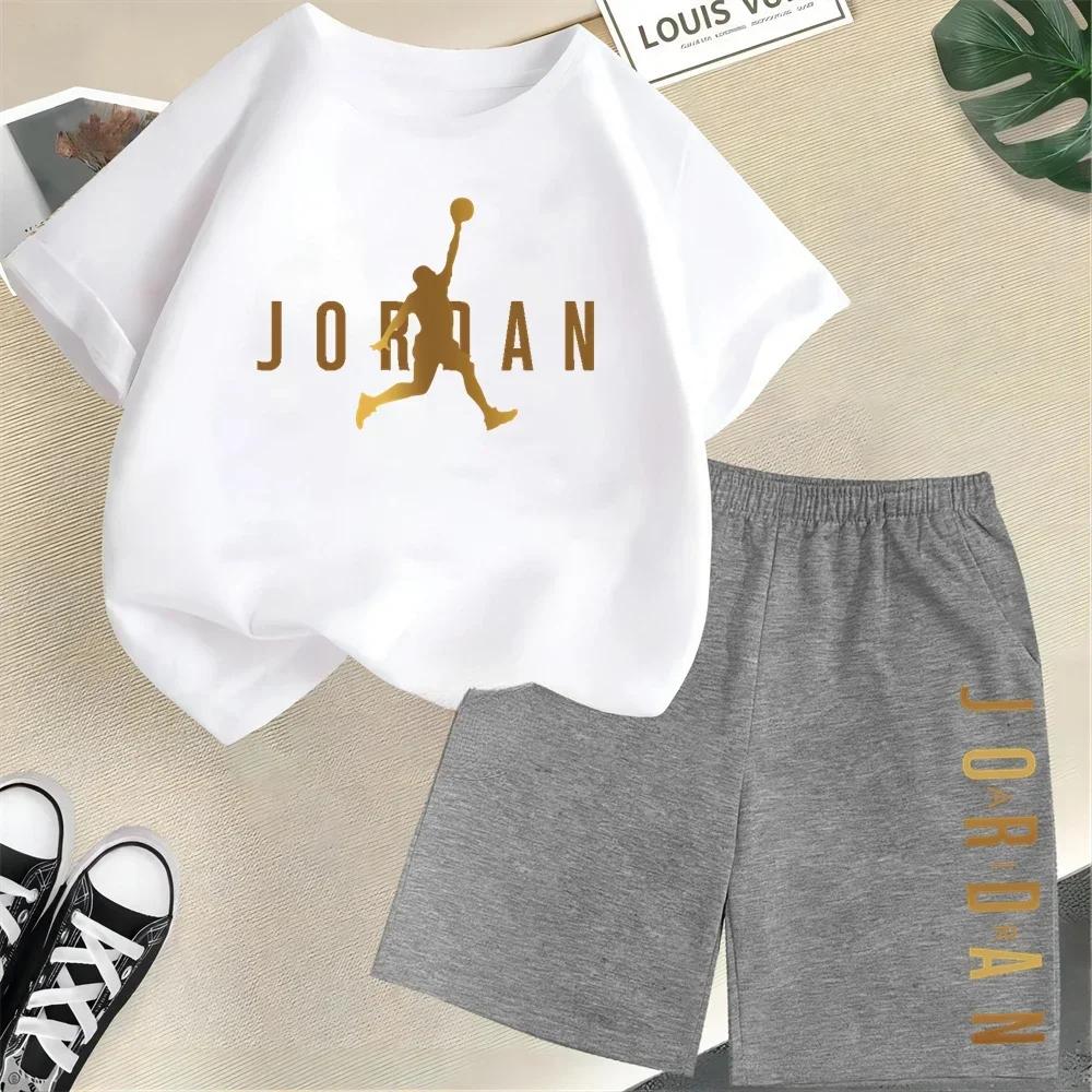 Sommer Kurzarm Kinder Set Slam Dunk Meister Muster Druck Sport T-Shirt+Shorts 2er Set Kinder Jungen Mädchen Mode Trainingsanzug