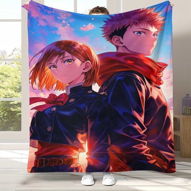 Anime Jujutsu Kaisen Cartoon Itadori Yuji Flannel Blanket,Ultra Soft Plush Throw for Home Bedroom Bed Sofa Cover Office Picnic