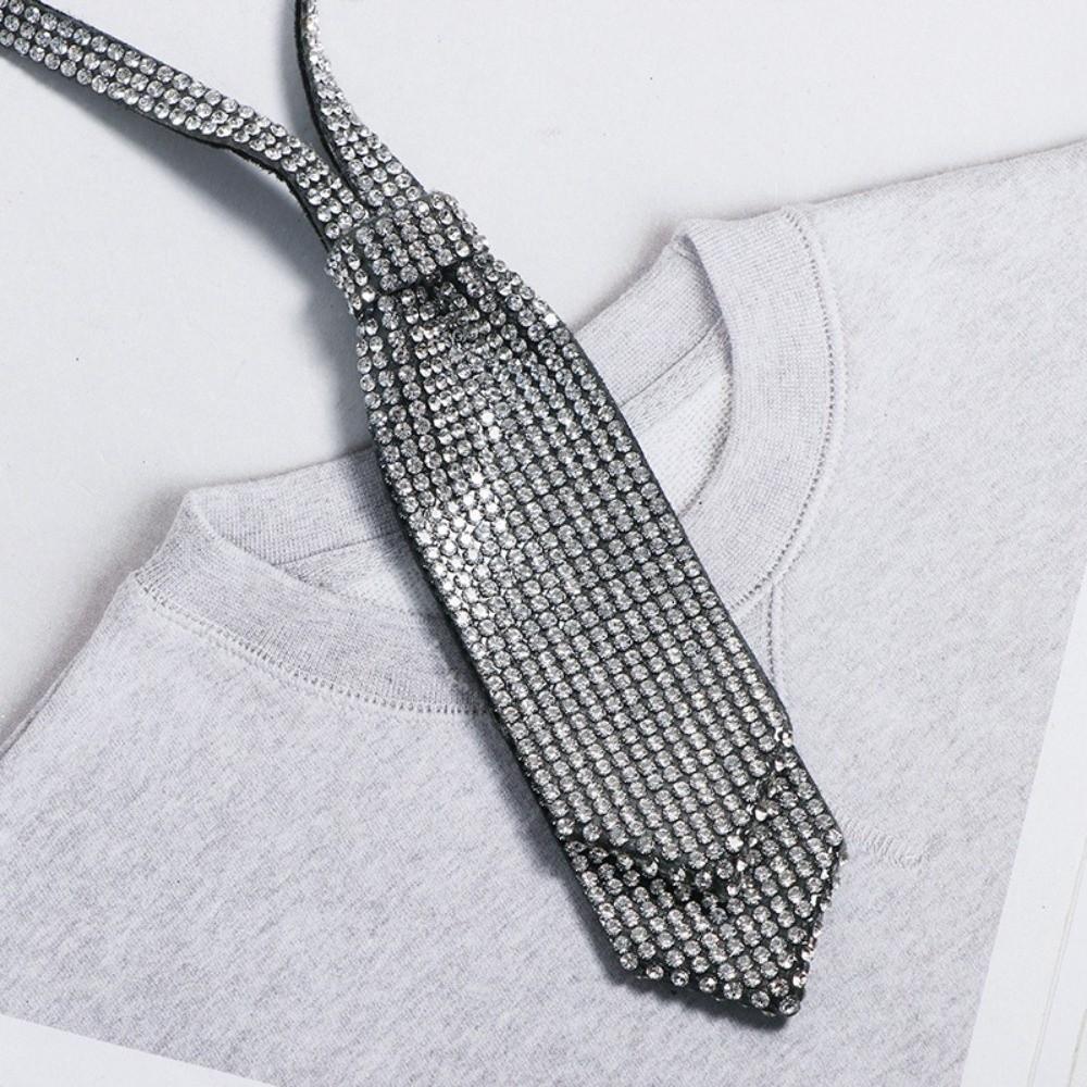Adjustable Rhinestone Necktie Black Black Necktie Shiny Bow Ties  Jewelry