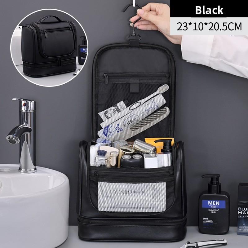 Mens Travel Toiletry Bag With Waterproof Pu Material Double Layer Large Capacity For Business And Daily Use