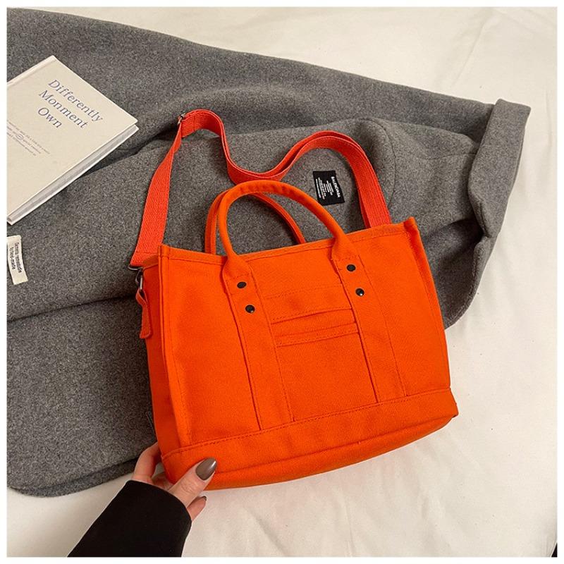 Large capacity solid color versatile casual canvas shoulder bag handbag college student class fashion commuter tote bag women