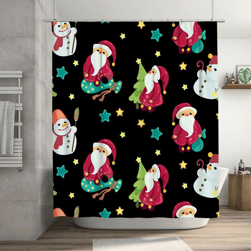 

Tu Festive Christmas Shower Curtain Reindeer Snowman Pattern Waterproof Fabric Holiday Decor Bathroom Set Xmas Home Decor W60H190(CM)-1 Pcs