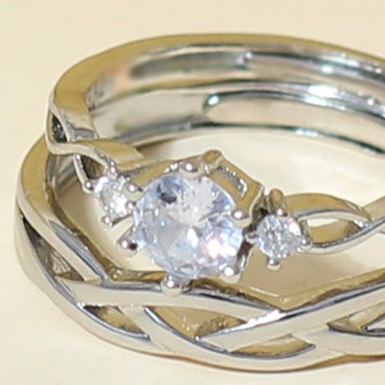Yousheng 1 Pair Couple Ring Opening Hollow Twisted Valentine's Day Gift Women Men Rhinestone Finger Ring Fashion Jewelry