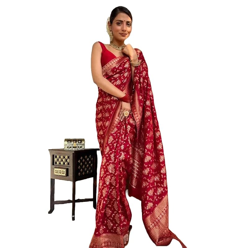 Yashika Women' Banarasi Kanjivaram Jacquard Art Silk Saree Exquisite Ethnic Attire for Indian Festivities Unstitche