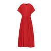 Summer New Product Women's Clothes Cotton Blend V Neck Short Sleeve Pleated Trim Midi Skirt Dress 2965260 2965278