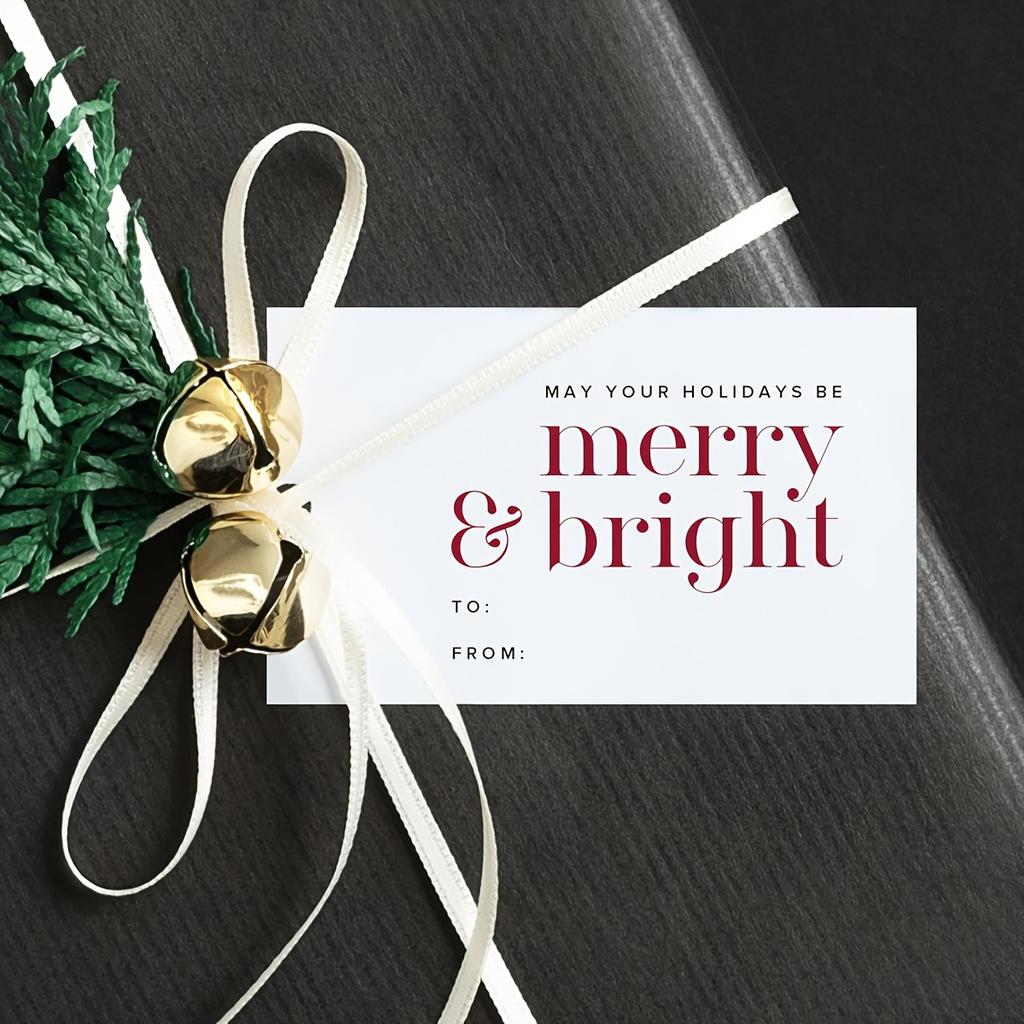 50-Pack Glossy Finish Rectangular Holiday Gift Tags, for Easy Hanging, Perfect for Christmas Presents, Events & Celebrations