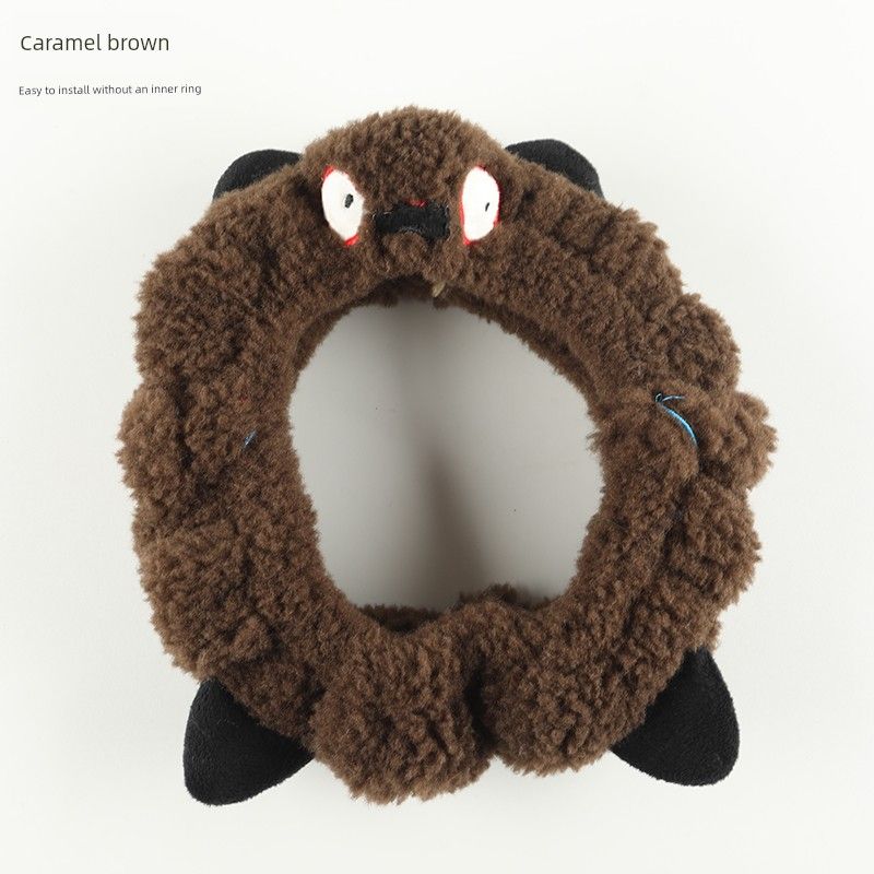 Autumn and Winter Car Steering Wheel Cover, Short Plush, Universal Type, Cute for Men and Women, Winter Handle Cover, Warm and Non-Slip, Short Plush Caramel brown