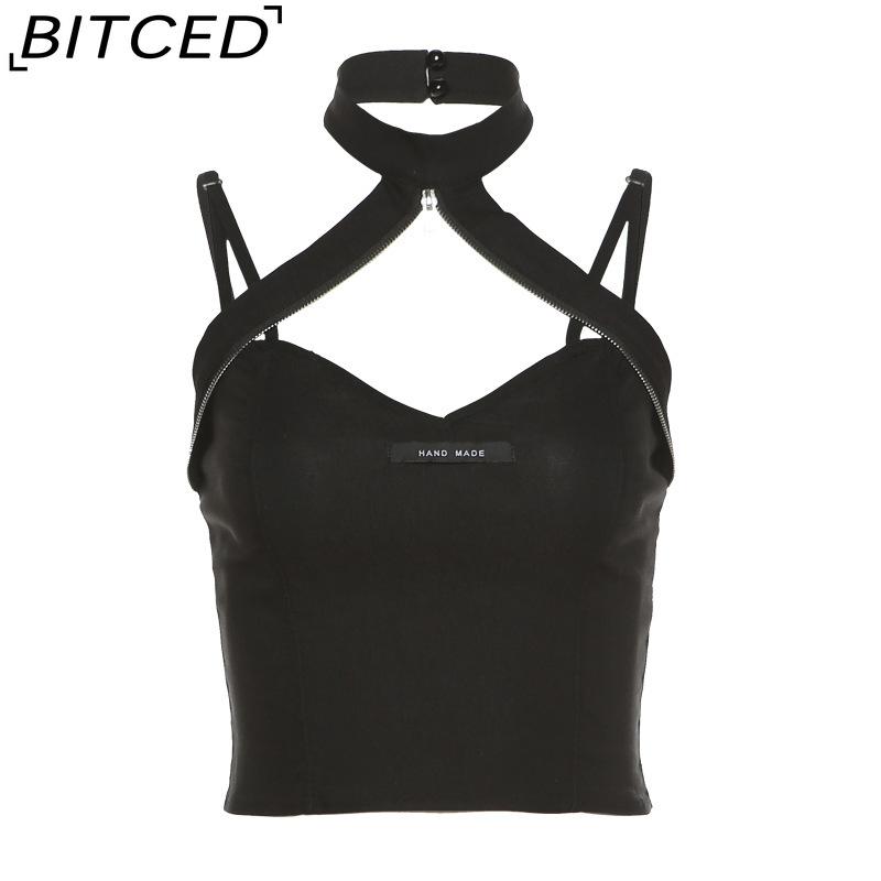 

BITCED Summer Women s Solid Color Patchwork Cutout Halter-Neck Fitted Sexy Crop Top L чёрный