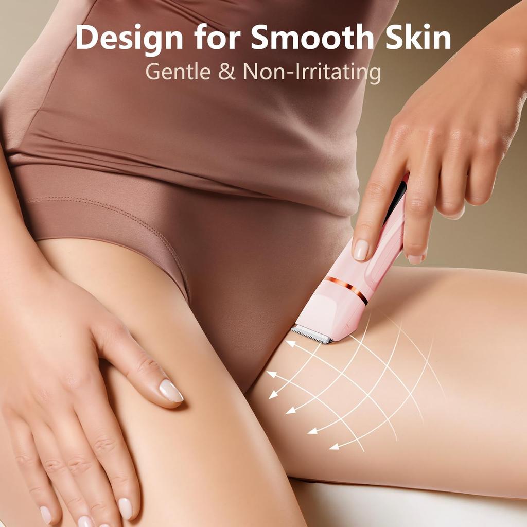Bikini Trimmer for Women - Painless Waterproof Electric Razor Remover Foil Shaver for Leg, Body, Armpit & Facial Hair, Cordless with Ceramic