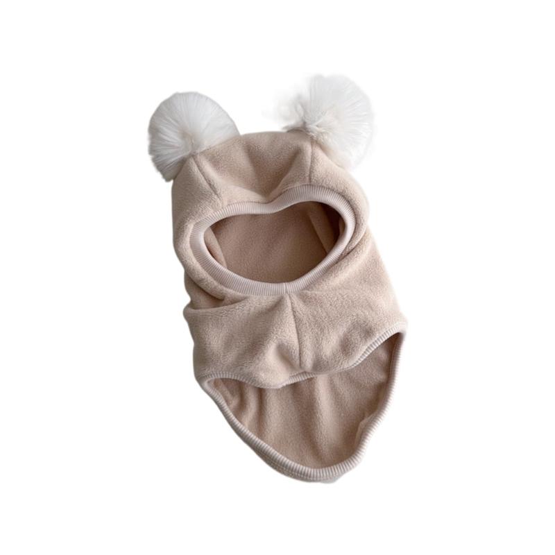 Kids Scarf Earflap Hooded Hat with Pompoms Baby Winter Hat Scarf Beanie Caps Snow Hat Thickened Windproof Hat Scarves бежевый