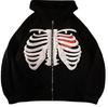 Harajuku Y2K Rib Cross, Autumn Women's Hooded Sweatshirt Zip Print Long Sleeve Loose Hoodie Jacket
