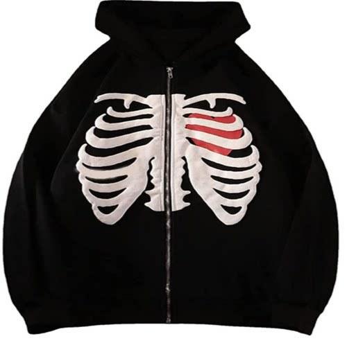 Harajuku Y2K Rib Cross, Autumn Women's Hooded Sweatshirt Zip Print Long Sleeve Loose Hoodie Jacket