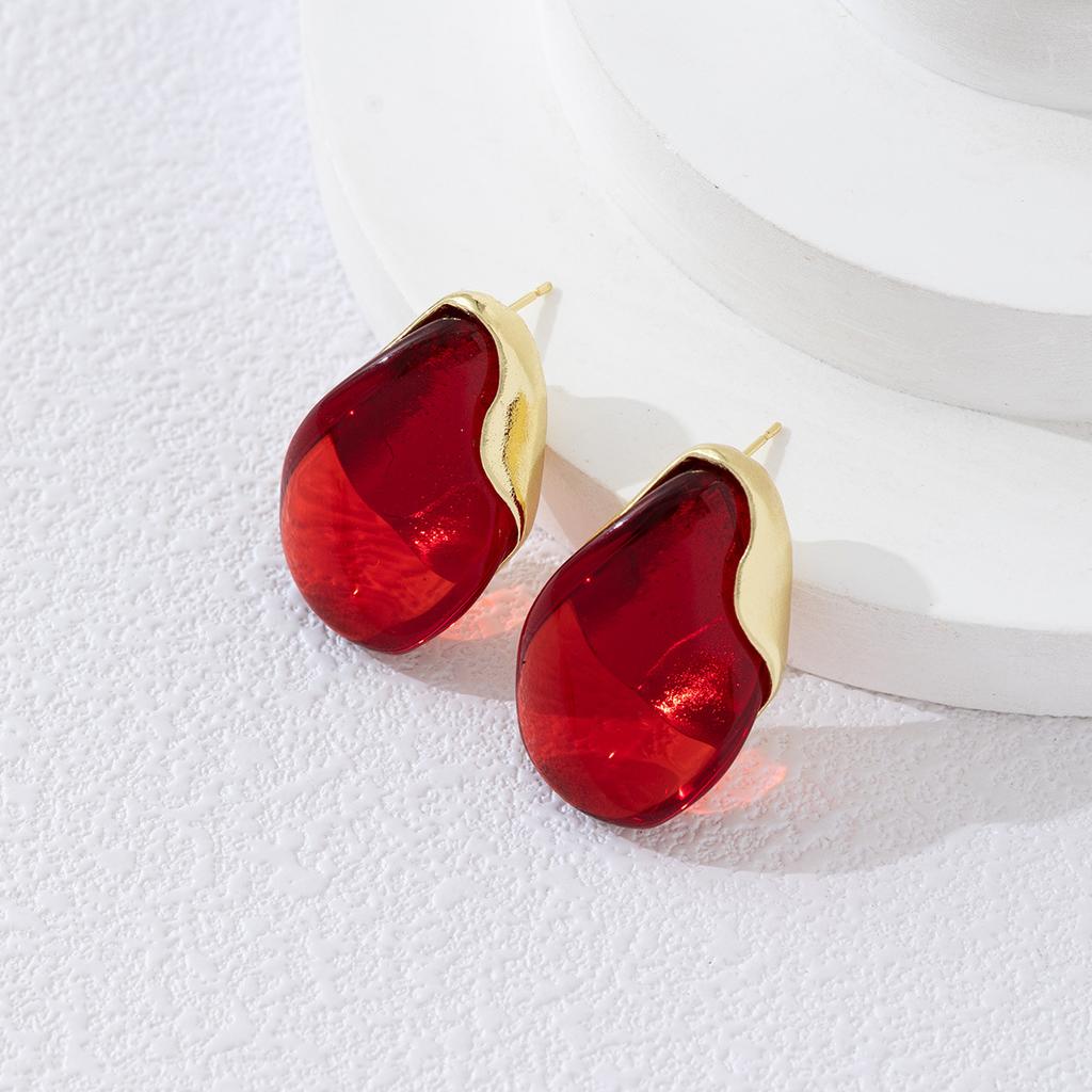 Amber Resin Irregular Water Droplet Shape Stud Earrings for Women Niche Design Metal Splice Earring Fashion Jewelry