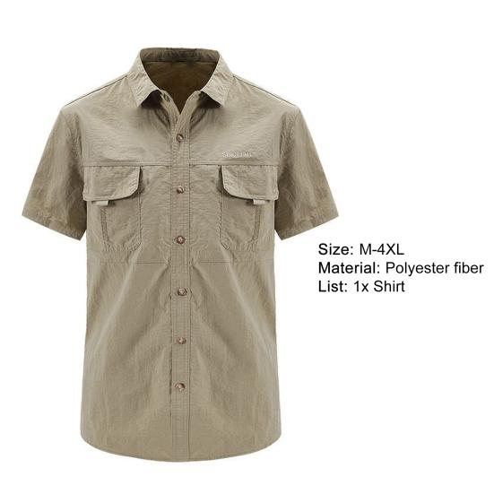Pánská košile s krátkým rukávem Měkká jednořadá stahovací límec ochrana proti slunci Outdoorová košile Pánské oblečení