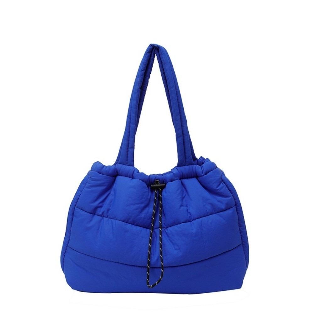 Versatile Puffy Quilted Tote Bag Down Large Capacity Underarm Bags Drawstring Shoulder Bag Casual