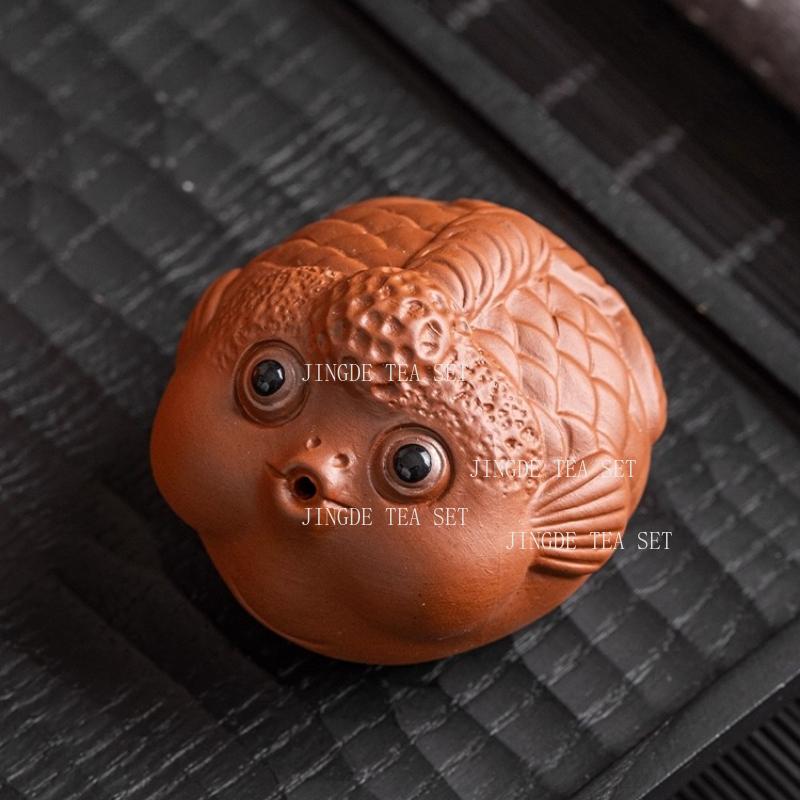 Purple Clay Red Mud Bubble Fish Tea Pet Can Raise Bubble Spitting Small Fish Tea Table Tea Playing Ornaments Teaset Accessories