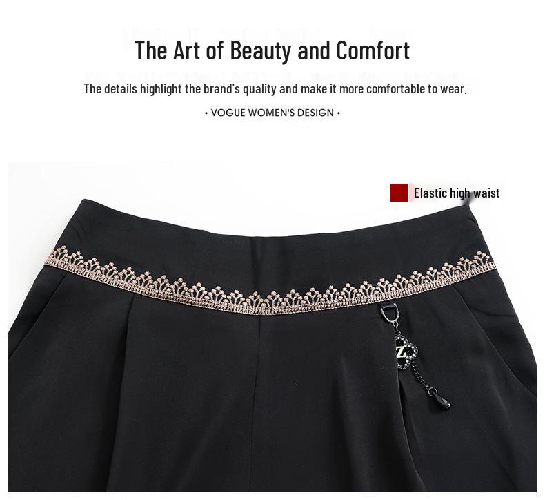 Women's Summer Ice Silk Wide-Leg Pants: Versatile, Slimming Nine-Point Pants for Middle-Aged and Elderly.