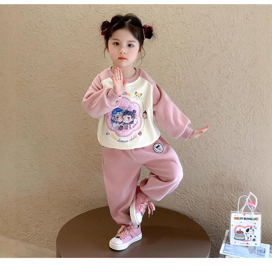 Kids Autumn Glitter Changing Long Sleeve Hoodie Set With Shiny Sweatpants
