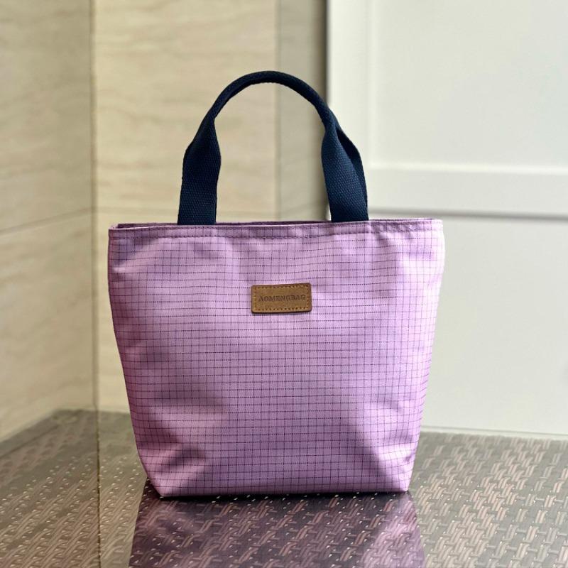 

New niche contrasting color small plaid portable lunch box bag to work hand carry snacks sundries bag women s bag