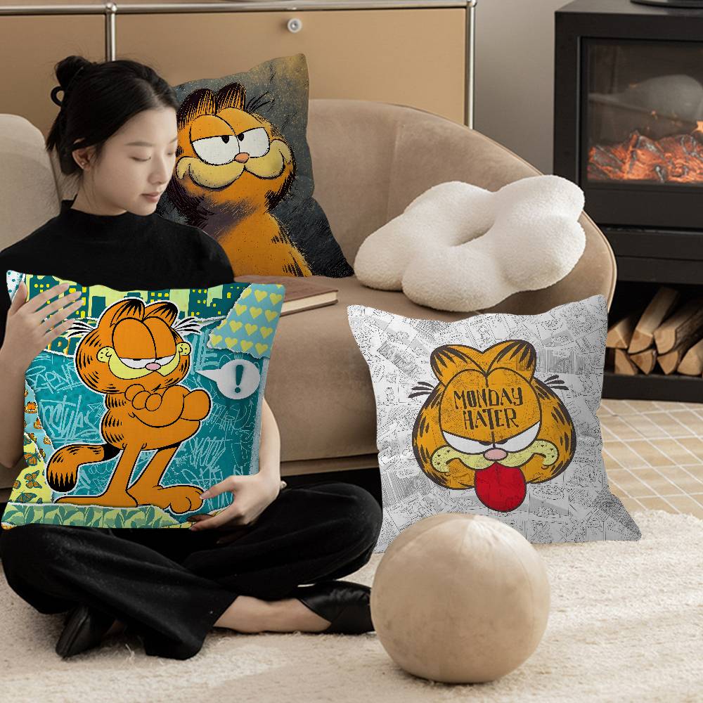 Cartoon Garfield Cute Cat Cushion Cover Car Throw Pillow Case For Sofa Car Christmas Gift 40X40Cm 45X45Cm