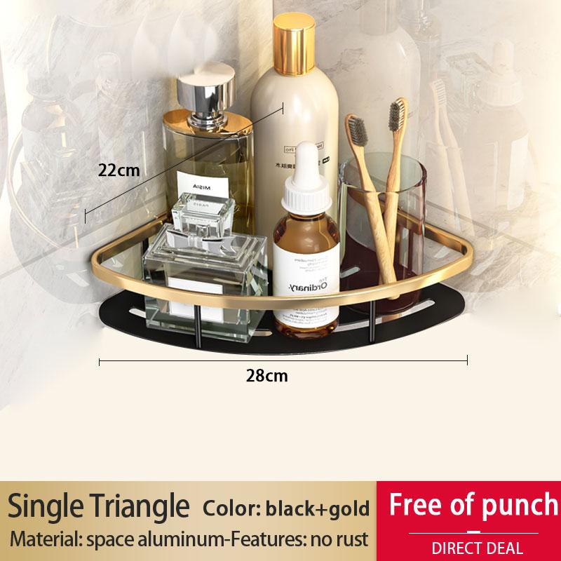 

golden bathroom shelf Space aluminum thickened toilet storage rack bathroom corner rack shower rack black gold triangle basket