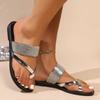 New Set of Toe Rhinestone Flat-bottomed Slippers for Women Wearing Large Size Open-toed Beach Cool Slippers Slippers
