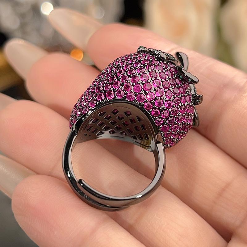 Anello Aperto Esagerato Gioielli Fragola Colore Oro Nero Tesoro Moda Stile Lusso Donna Sensazione Premium Consegna Lotti