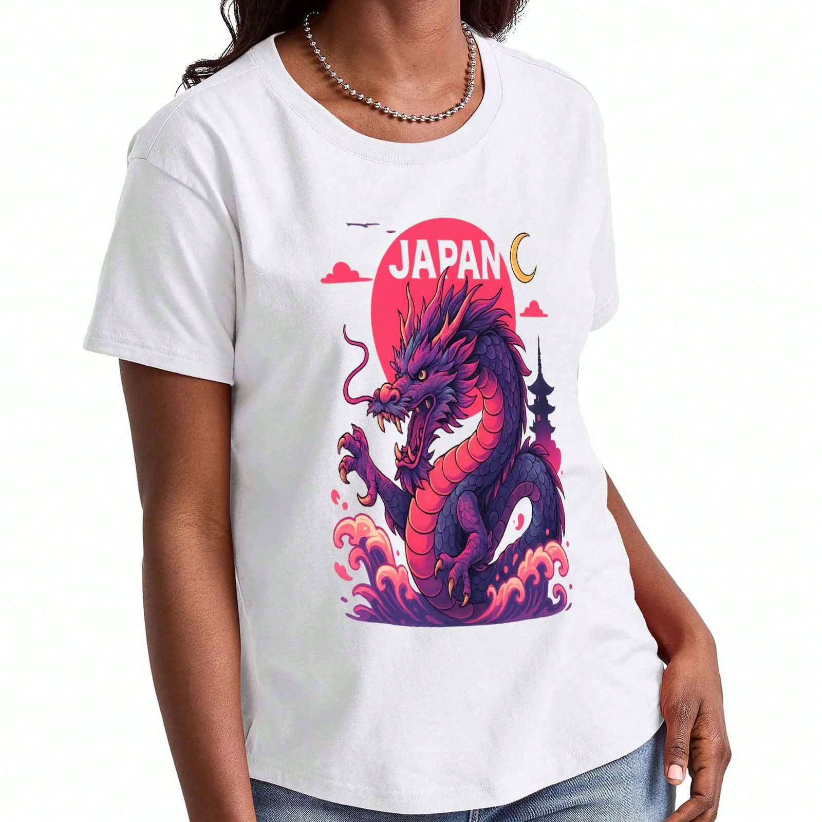 Japanese Dragon Wounisex s Cotton T Shirt, Pure Cotton Premium Print, Durable, Casual And Fashionable. Featuring A Mythical Japanese Dragon With Sunse S разноцветный