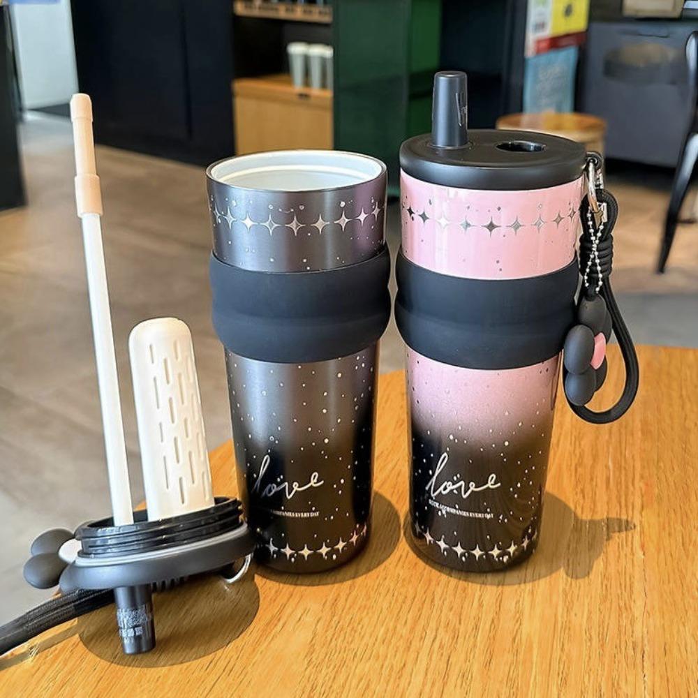 Ceramic Inner Tank Thermos Cup 316 Stainless Steel Girls High-value Straw Cup New Large-capacity Car Ice Cup