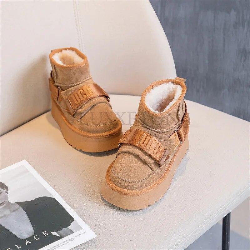 

Зимняя женская обувь из коровьей замши, модные зимние сапоги для девочек, дизайнерские ботинки на плоской подошве, повседневные утолщенные ботинки 37 верблюд