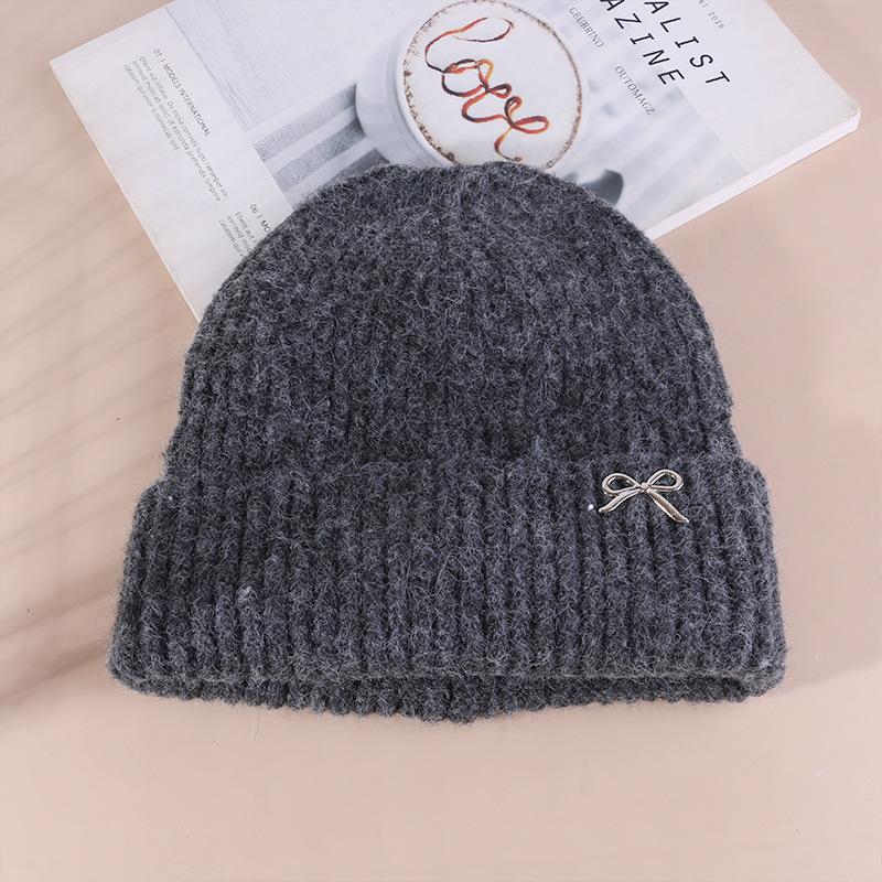 Korean Sweet Bow Hat for Women  Autumn and Winter Woolen Hat Large Head Circumference Versatile Warm Ear Protecting  Face Showing Small Knitted Hat
