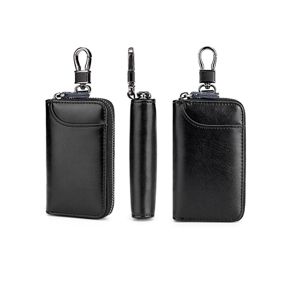 Fashion Genuine Leather Keychain Holder Pouch Zipper Key Holder Organizer Car Key Case