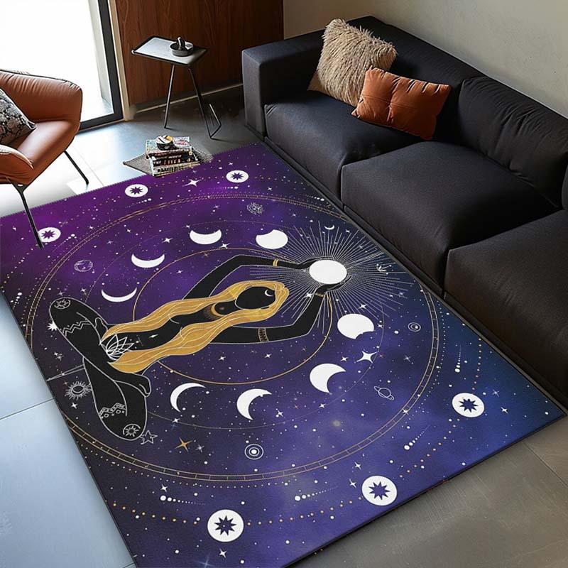 Mystical Goddess Moon Phases Rug - Celestial Art, Boho Chic Living Room Decor Anti slip carpet can be machine washed