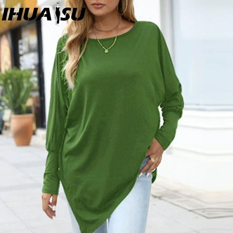 IHUASU Naiste mood vabaaja ühevärvilise trükiga pikkade varrukatega V-kaelusega pluusid ja särgid