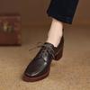 Krazing Pot Sheepskin Autumn Winter Shoes Chunky Heels Size 43 Size 42 Round Toe Lace Up Deep Mouth Retro Fashion Pumps